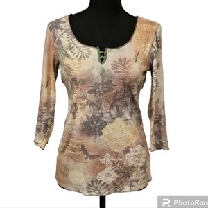 One WorldMulti Colored & Bling top Floral 50% Polyester 50% Cotton Size M